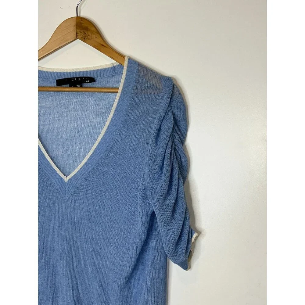 VERONICA BEARD Saville  V- Neck Sheer linen Sweater Women Size M Medium
